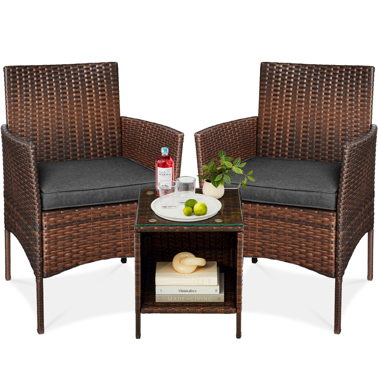 Best Choice Products 3-Piece Outdoor Wicker Conversation Patio Bistro Set, w/ 2 Chairs, Table